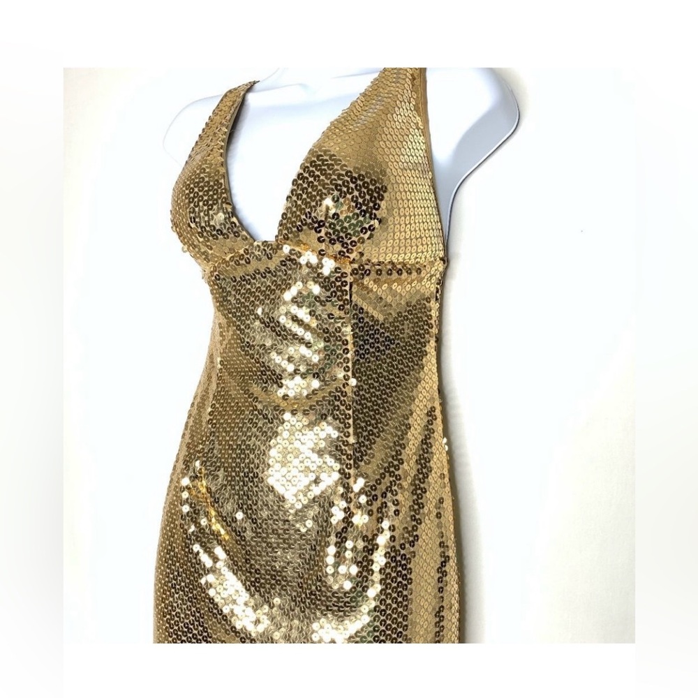 NIKI BY NIKI LAVIS Gold Backless Sequin Dress 4